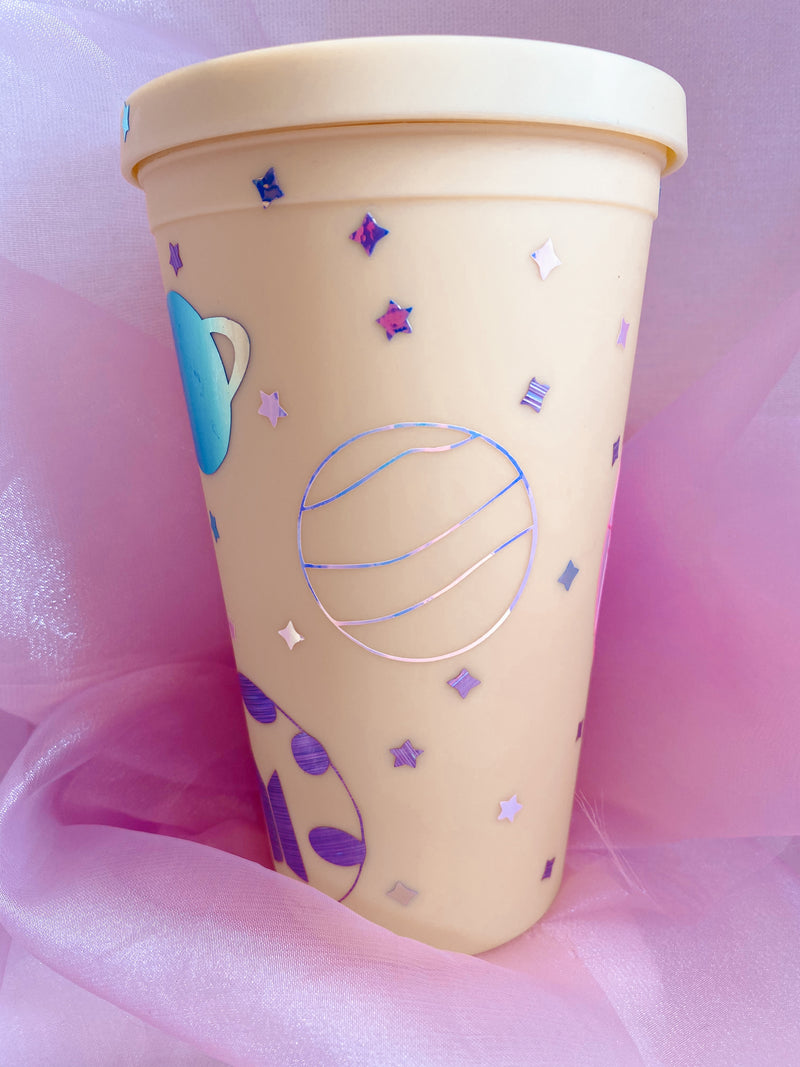 Avengers Inspired BTS Planets 16 oz Yellow Tumbler w/ Straw